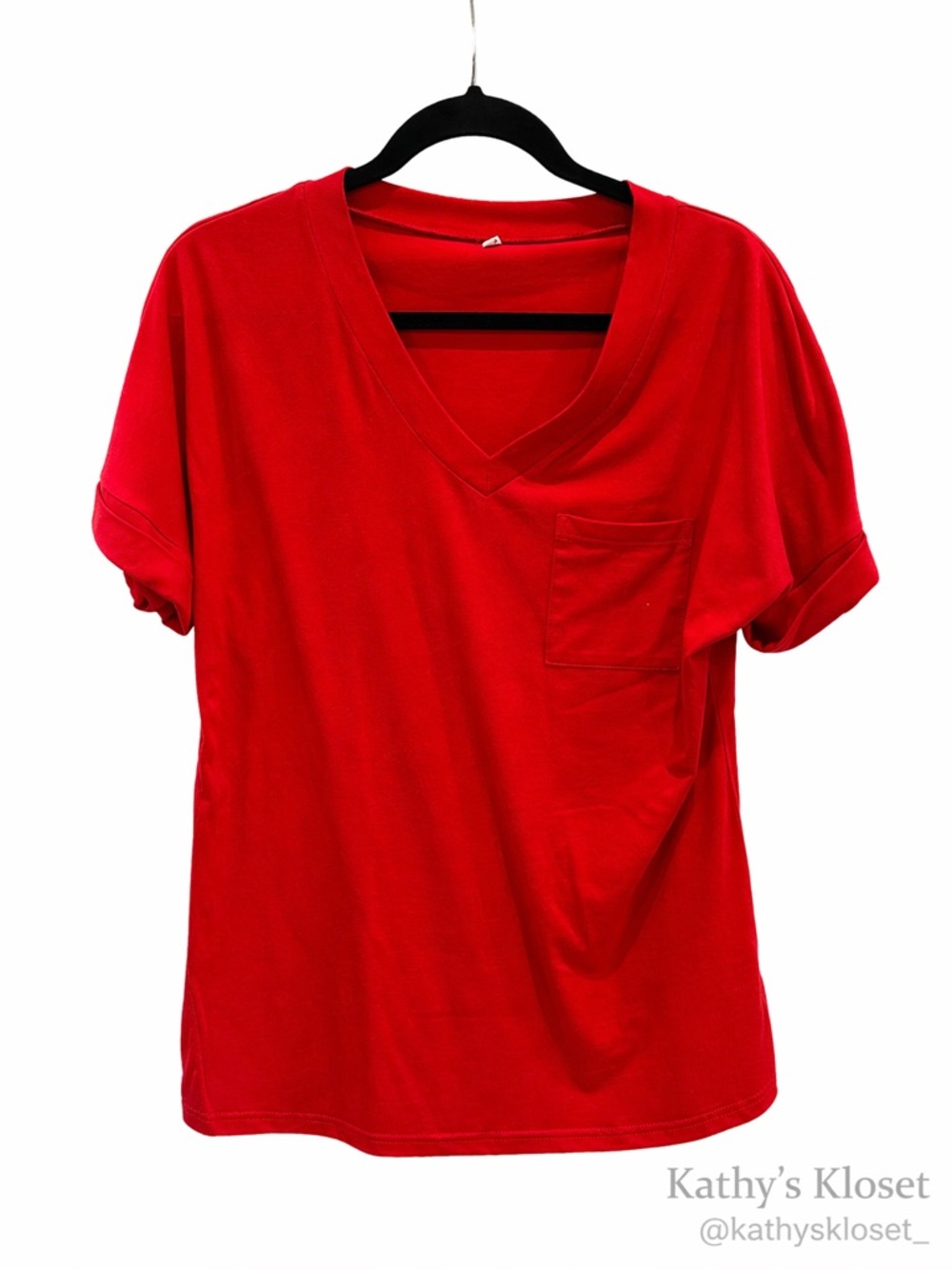 Women's V-Neck Pocket Tee - Red